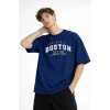 Boston - Baskılı Oversize Tişört LACIVERT