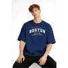 Boston - Baskılı Oversize Tişört LACIVERT