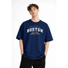 Boston - Baskılı Oversize Tişört LACIVERT