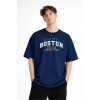 Boston - Baskılı Oversize Tişört LACIVERT