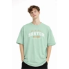 Boston - Baskılı Oversize Tişört SU YESILI