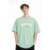 Boston - Baskılı Oversize Tişört SU YESILI