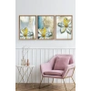 Çiçek Desenli Üçlü Ahşap Çerçeveli Tablo 50 x 70