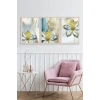 Çiçek Desenli Üçlü Ahşap Çerçeveli Tablo 50 x 70