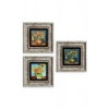 Çiçekler 3 lü Set Çerçeveli Taş Tablo 20 cm