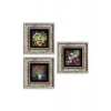 Çiçekler 3 lü Set Çerçeveli Taş Tablo 20 cm