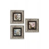 Çiçekler 3 lü Set Çerçeveli Taş Tablo 20 cm