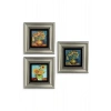 Çiçekler 3 lü Set Çerçeveli Taş Tablo 20 cm