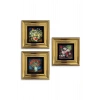 Çiçekler 3 lü Set Çerçeveli Taş Tablo 20 cm