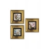 Çiçekler 3 lü Set Çerçeveli Taş Tablo 20 cm