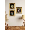 Çiçekler 3 lü Set Çerçeveli Taş Tablo 20 cm