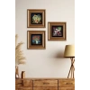 Çiçekler 3 lü Set Çerçeveli Taş Tablo 20 cm