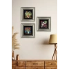 Çiçekler 3 lü Set Çerçeveli Taş Tablo 20 cm