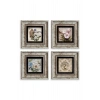Çiçekler 4 lü Set Çerçeveli Taş Tablo 20 cm