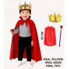 Çocuk Kral Kostüm Seti – Kırmızı Pelerin, Taç ve Asa (90 cm) (5365)