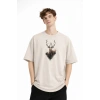 Deer - Oversize Erkek Tişört BEJ