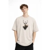 Deer - Oversize Erkek Tişört BEJ