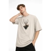 Deer - Oversize Erkek Tişört BEJ