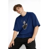 Deer - Oversize Erkek Tişört Koyu Mavi