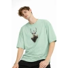 Deer - Oversize Erkek Tişört SU YESILI