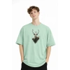 Deer - Oversize Erkek Tişört SU YESILI