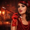 Durukar® 30 cm Kırmızı Payetli Sigara Tutacağı – 1920’ler Gatsby Parti Aksesuarı
