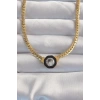 Durukar® 316L Çelik Gold Renk Ezme Zincir Zirkon Taşlı Mineli Serenay Kolyesi