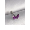 Durukar® 316L Çelik Gümüş Renk Mor Kelebek Model Tragus Piercing