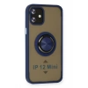 Durukar®  iPhone 12 Mini Kılıf Montreal Yüzüklü Silikon Kapak - Lacivert