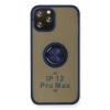 Durukar®  iPhone 12 Pro Max Kılıf Montreal Yüzüklü Silikon Kapak - Lacivert
