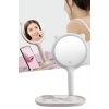 Durukar® Kedi Kulaklı Telefon Standlı Yuvarlak Dokunmatik Led Ayarlı Masa Üstü Makyaj Aynası