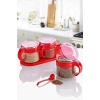 Durukar® Red 3-piece Stand with Lid and Spoon Glass Airtight Spice Jar Set KC-386