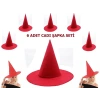 Durukar® Kırmızı Renk Keçe Cadı Şapkası Yetişkin Çocuk Uyumlu 6 Adet