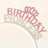 Durukar® Kristal Taşlı Pembe Birthday Princess Yazılı Parti Tacı 19x11 cm