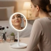 Durukar® LED Lighted Round Makeup Mirror – Touch Adjustable Light Tone, 360° Rotatable Desktop Professional Makeup and Skincare Mirror