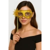 Durukar® Lüks Taşlı Saplı Maskeli Balo Maskesi Altın Renk 35 cm