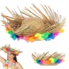 Durukar® Naturel Renk Püsküllü Örme Hasır Hawaii Luau Aloha Şapka 13x36 cm