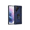 Durukar®  Samsung Galaxy S21 Ultra Kılıf Sofya Yüzüklü Silikon Kapak - Lacivert