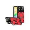 Durukar®  Vivo Y16 Kılıf Joy Lens Standlı Kapak - Kırmızı