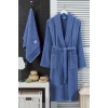 Erkek Havlulu Banyo Bornoz Takımı %100 Pamuklu Lacivert