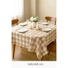 Fiber Kareli Masa Örtüsü Sofra Bezi Ekose Desen 160x160 Cm Bej