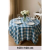 Fiber Kareli Masa Örtüsü Sofra Bezi Ekose Desen 160x160 Cm Turkuaz
