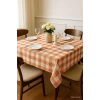 Fiber Kareli Masa Örtüsü Sofra Bezi Ekose Desen 160x160 Cm Turuncu