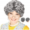 Gray Curly Granny Wig Lined Model