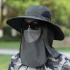 Güneş Koruyuculu Nefes Alabilen Maskeli ve Boyun Kapaklı Geniş Kenarlı Balıkçı Şapkası (5365)