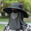 Güneş Koruyuculu Nefes Alabilen Maskeli ve Boyun Kapaklı Geniş Kenarlı Balıkçı Şapkası (5365)