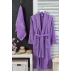 Kadın Havlulu Banyo Bornoz Takımı %100 Pamuklu Lavanta