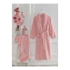 Kadın Havlulu Banyo Bornoz Takımı %100 Pamuklu Pembe