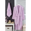 Kadın Havlulu Banyo Bornoz Takımı %100 Pamuklu Lila
