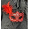 Kırmızı Renk Dantelli Duvaklı İncili Parti Maskesi Balo (5365)